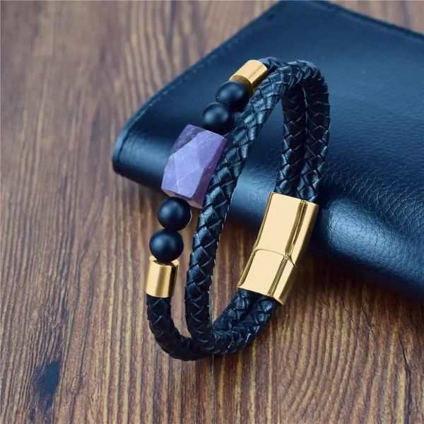 dream lane unique shape natural purple stone men's beads bracelet black leather bracelet men's jewelry magnetic buckle gift, Golden;silver
dream lane unique shape natural purple stone men's beads bracelet black leather bracelet men's jewelry magnetic buckle gift, Golden;silver