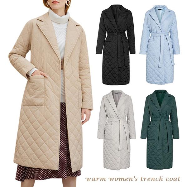 women's wool & blends winter women long straight trench coat rhombus pattern casual belt jackets pockets collar stylish outerwear nov99, Black
women's wool & blends winter women long straight trench coat rhombus pattern casual belt jackets pockets collar stylish outerwear nov99, Black