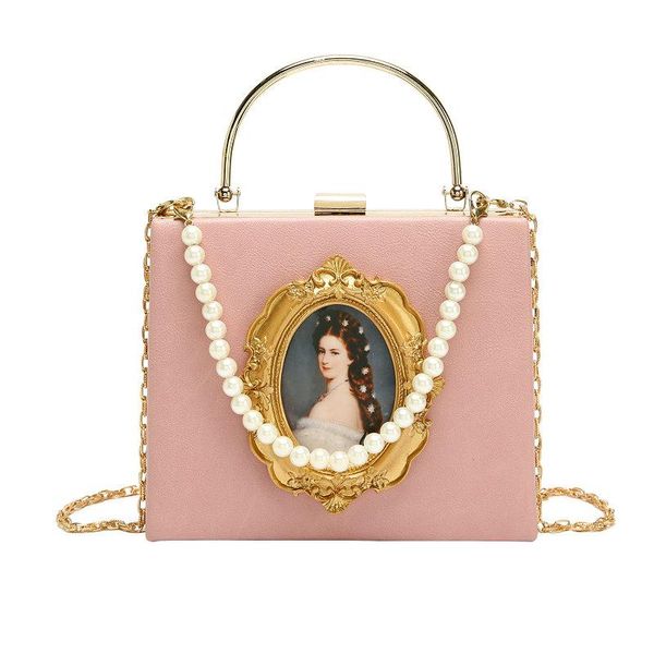 урожай картины масло знака мода pu pearl chain ladies party crossbody сумка для женщин сумки сумки totes цепи кошелек