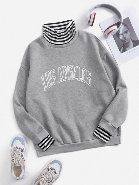 striped & letter graphic 2 in 1 sweatshirt d9zb#, White;black