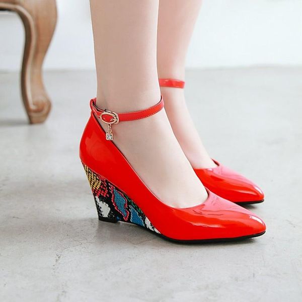 dress shoes pxelena vogue wedge high heel women patent leather shallow ankle strap party office ladies pumps spring plus size, Black
dress shoes pxelena vogue wedge high heel women patent leather shallow ankle strap party office ladies pumps spring plus size, Black