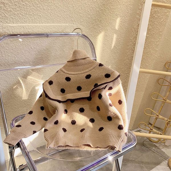 polka pullover baby girls' children's turtleneck dot plush sweater 9b2e, Blue