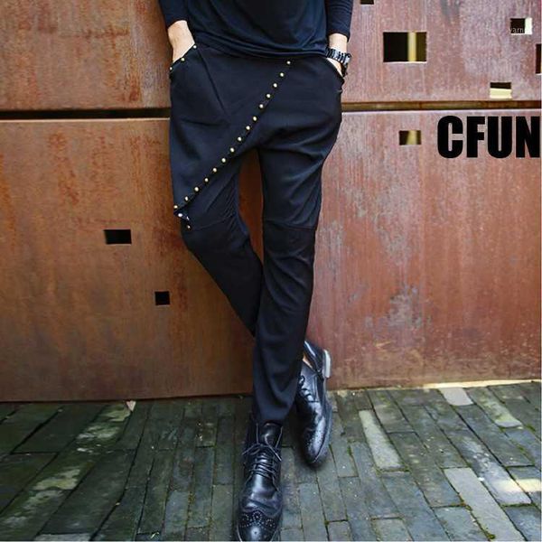 2020 men's clothing casual trousers the trend of personality rivet trousers harem pants singer costumes1, Black
2020 men's clothing casual trousers the trend of personality rivet trousers harem pants singer costumes1, Black