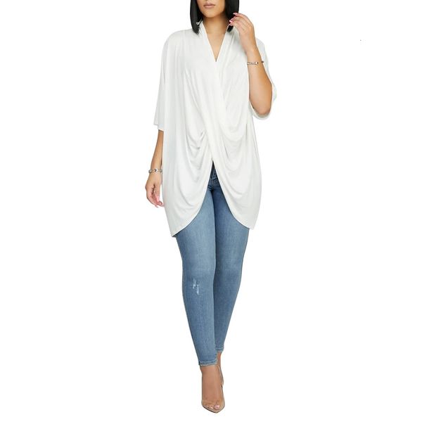 women irregular v neck tshirt overlapping short sleeve solid color tees ladies casual clothes, White
women irregular v neck tshirt overlapping short sleeve solid color tees ladies casual clothes, White