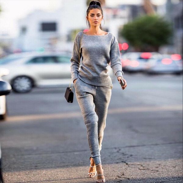 women knitted tracksuits casual solid ribbed 2pcs sets long sleeve sweatshirts pencil pants set knit loung wear female sportwear, Gray
women knitted tracksuits casual solid ribbed 2pcs sets long sleeve sweatshirts pencil pants set knit loung wear female sportwear, Gray