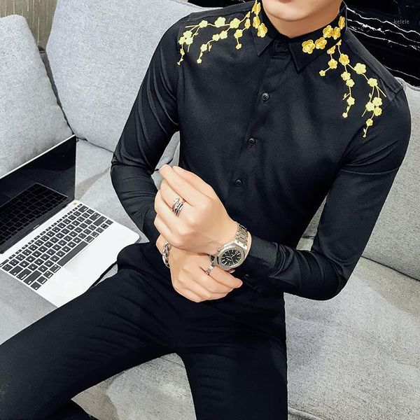 fashion 2019 mens shirts gold flowers embroidery shirts mens dress long sleeves casual slim fit british style men social1, White;black
fashion 2019 mens shirts gold flowers embroidery shirts mens dress long sleeves casual slim fit british style men social1, White;black
