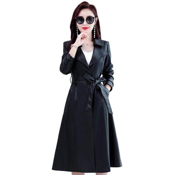 women's leather & faux long jacket women autumn winter pu trench coat belt plus cotton sheepskin windbreaker, Black
women's leather & faux long jacket women autumn winter pu trench coat belt plus cotton sheepskin windbreaker, Black
