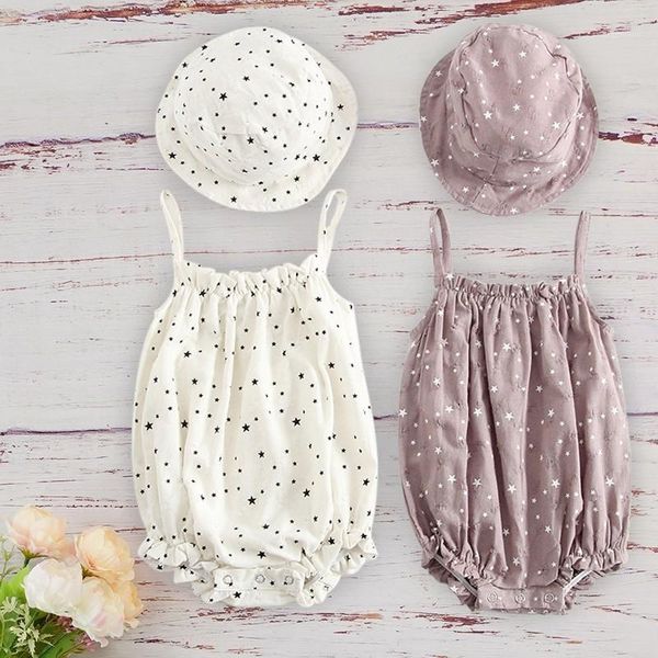 jumpsuits infant cotton kids clothes girls for born baby 2021 summer outfit with matched cap set sleeveless roupa menina infantil1, Blue