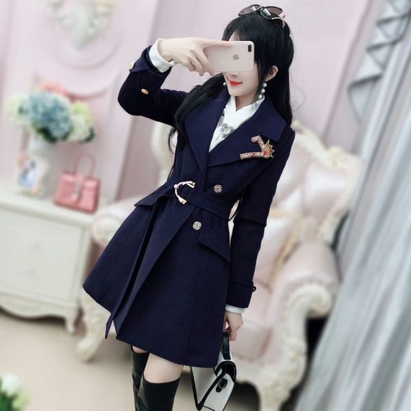 spring and autumn women dark blue embroidered long-sleeved female slim woolen coat winterx1020, Black
spring and autumn women dark blue embroidered long-sleeved female slim woolen coat winterx1020, Black