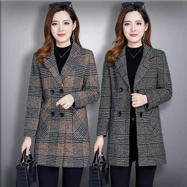blended wool coat women plaid jacket autumn winter mid long slim coats jackets ladies double breasted elegant woolen outerwear, Black
blended wool coat women plaid jacket autumn winter mid long slim coats jackets ladies double breasted elegant woolen outerwear, Black