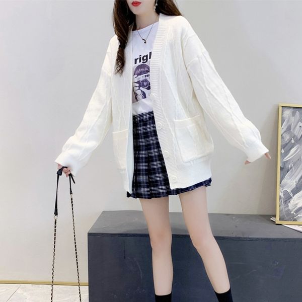sweater women's autumn and winter outerwear 2020 new korean version versatile loose slouchy cardigan thickened sweater coat knitted coa, White;black
sweater women's autumn and winter outerwear 2020 new korean version versatile loose slouchy cardigan thickened sweater coat knitted coa, White;black