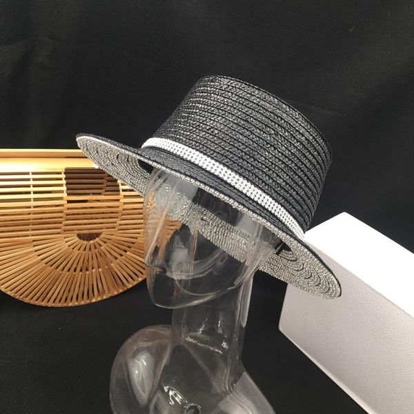 fedora summer female straw hat flat hat bright drill sunhat sunscreen elegant fashion color matching beach holiday ride, Blue;gray
fedora summer female straw hat flat hat bright drill sunhat sunscreen elegant fashion color matching beach holiday ride, Blue;gray