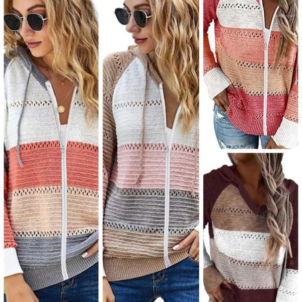 women striped casual long sleeve hooded zipper drawstring sweater coats jackets ladies loose party blouse outwear1, Black;brown
women striped casual long sleeve hooded zipper drawstring sweater coats jackets ladies loose party blouse outwear1, Black;brown