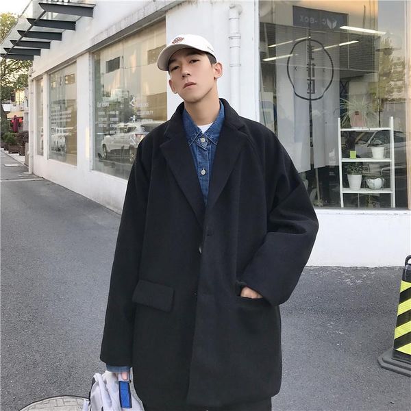 autumn and winter new loose medium length windbreaker korean woolen trend men's thickened coat, Tan;black
autumn and winter new loose medium length windbreaker korean woolen trend men's thickened coat, Tan;black