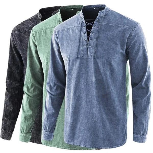 2020 new casual men gothic retro t shirt lace-up v-neck denim long sleeve tee shirt loose for male camisa masculina, White;black
2020 new casual men gothic retro t shirt lace-up v-neck denim long sleeve tee shirt loose for male camisa masculina, White;black