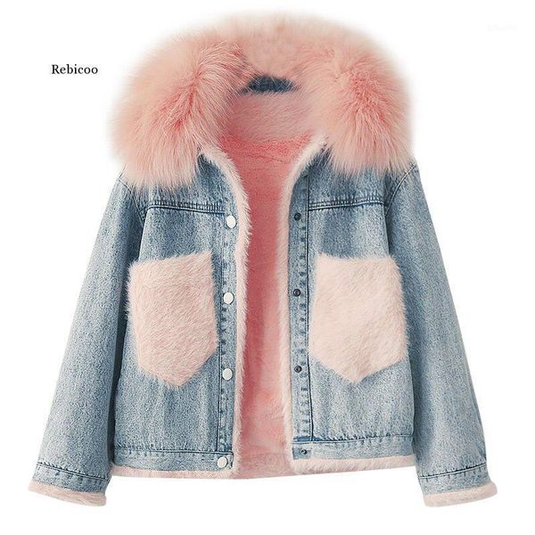 women fake fur big collar velvet lined denim jacket autumn winter warm casual loose fashion coats female outwear1, Black
women fake fur big collar velvet lined denim jacket autumn winter warm casual loose fashion coats female outwear1, Black