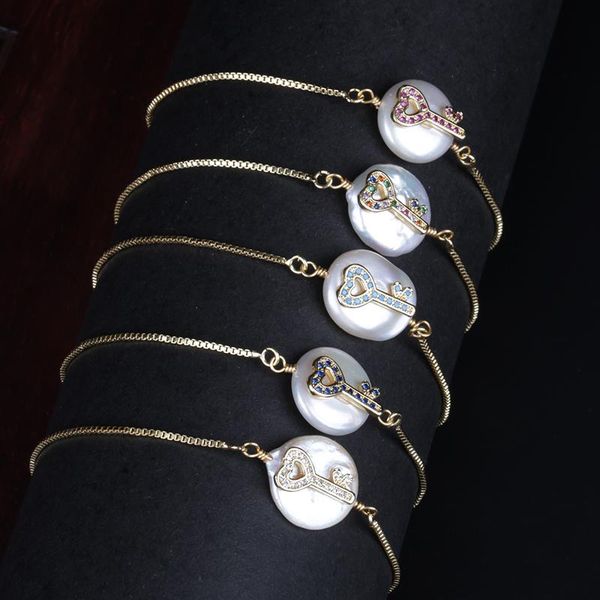 link, chain pave multi color cz tiny key love charm freshwater pearl bead charms dainty link bracelet for women wedding birthday gift, Black
link, chain pave multi color cz tiny key love charm freshwater pearl bead charms dainty link bracelet for women wedding birthday gift, Black