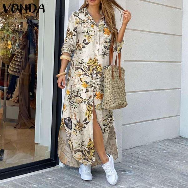 casual button down maxi dress women's autumn sundress vonda vintage floral print shirt dress vestidos female lapel robe dresses1, Black;gray
casual button down maxi dress women's autumn sundress vonda vintage floral print shirt dress vestidos female lapel robe dresses1, Black;gray