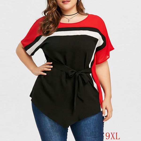 women's t-shirt large size summer 6xl-9xl bust 142cm fashion women's round neck stitching contrast color bat sleeve lace-up t-shir, White
women's t-shirt large size summer 6xl-9xl bust 142cm fashion women's round neck stitching contrast color bat sleeve lace-up t-shir, White