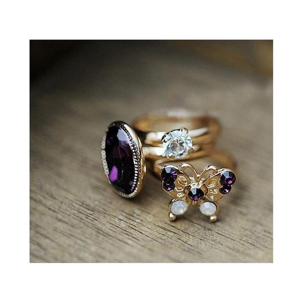 3pcs one set retro personality mysterious purple butterfly flash crystal diamond gem three-piece ring sets shipping wholesale gl70o nsthc, Silver
3pcs one set retro personality mysterious purple butterfly flash crystal diamond gem three-piece ring sets shipping wholesale gl70o nsthc, Silver