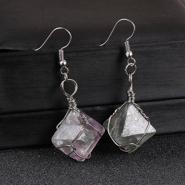 women natural gem stone irregular fluorite dangling earrings steel wire wrap drop pendant hanging earring hook female jewelry, Silver
women natural gem stone irregular fluorite dangling earrings steel wire wrap drop pendant hanging earring hook female jewelry, Silver
