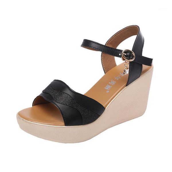 open head black platform sandals women high heels shoes 2021 summer wedge heel sandals ladies beach shoes 41 42 431