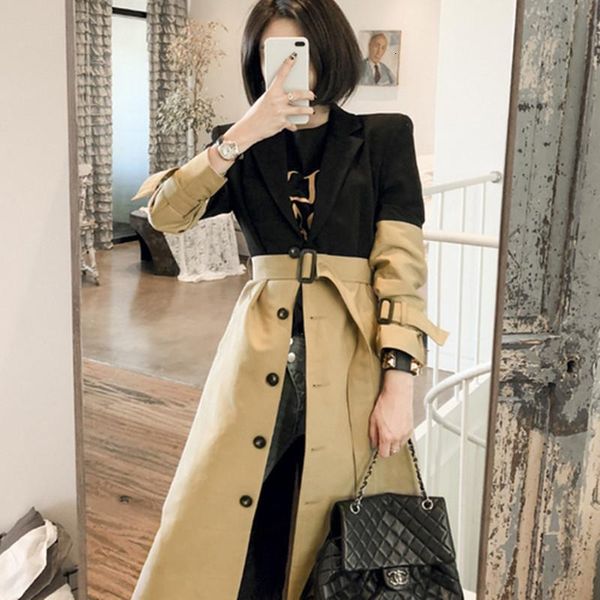 2020 stripe patchwork contrast color windbreaker with belt personality jacket long coat for women new fashion, Black
2020 stripe patchwork contrast color windbreaker with belt personality jacket long coat for women new fashion, Black