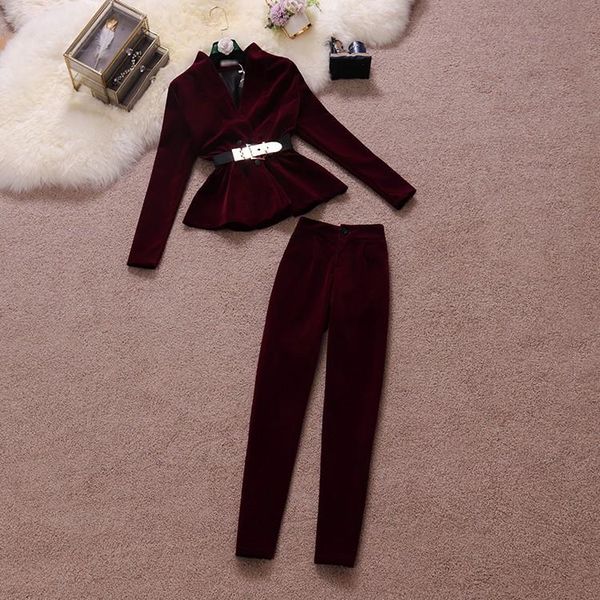 elegant velvet clothing set autumn winter chic v-neck ruffled belted waist and pencil pants women sets tn1390, White
elegant velvet clothing set autumn winter chic v-neck ruffled belted waist and pencil pants women sets tn1390, White