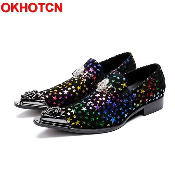 colorful stars print cow leather shoes men metal skull hoop dress shoes men pointed toe zapatos de hombre plus size formal, Black
colorful stars print cow leather shoes men metal skull hoop dress shoes men pointed toe zapatos de hombre plus size formal, Black