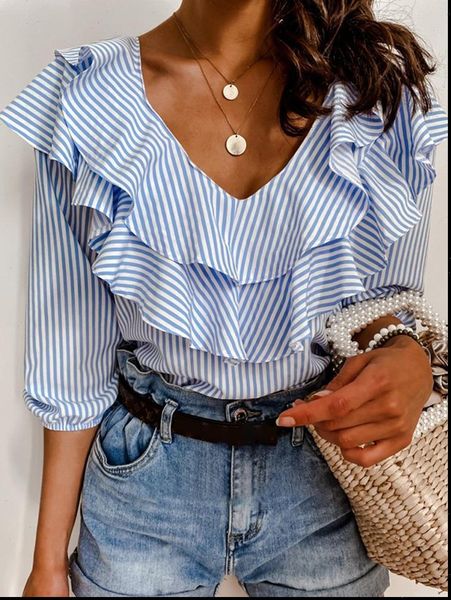 womens and blouses short sleeve office lady blouse elegant striped ol shirt ladies dames ruffles chemise femme streetwear, White
womens and blouses short sleeve office lady blouse elegant striped ol shirt ladies dames ruffles chemise femme streetwear, White