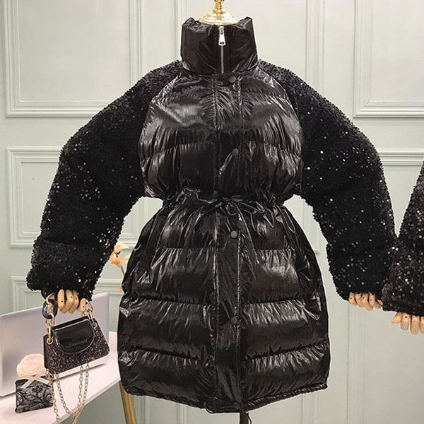 sequin cotton padded clothes women's winter coat new korean waist warm parka coat winter jacket female overcoats with belt my290, Black
sequin cotton padded clothes women's winter coat new korean waist warm parka coat winter jacket female overcoats with belt my290, Black