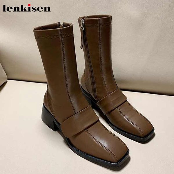 lenkisen sell well cow leather stretch boots square toe med heels hook loop zipper winter keep warm women mid-calf boots l70, Black
lenkisen sell well cow leather stretch boots square toe med heels hook loop zipper winter keep warm women mid-calf boots l70, Black