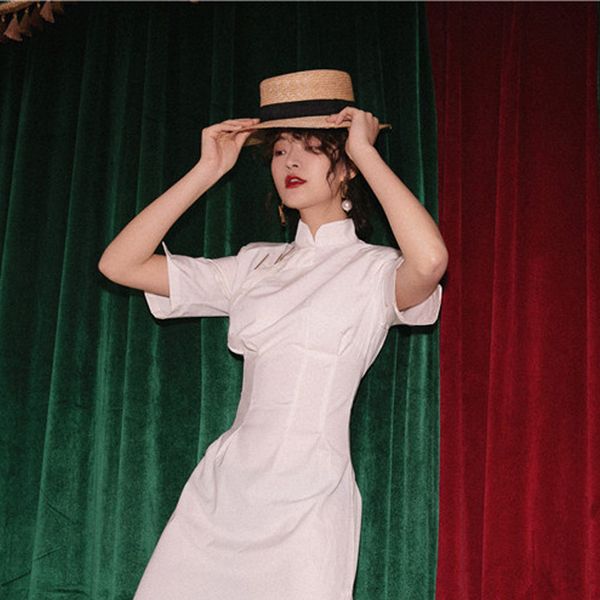 2021 new spring summer black and white retro simple cheongsam mock neck fine female medium dress with sleeves nzsm, Black;gray
2021 new spring summer black and white retro simple cheongsam mock neck fine female medium dress with sleeves nzsm, Black;gray