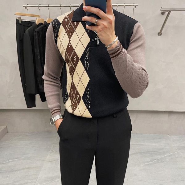 argyle vintage elegant jumper for mens retro gentleman slim fit designer sweater england dandy knitted pullover fashionable 2021, White;black
argyle vintage elegant jumper for mens retro gentleman slim fit designer sweater england dandy knitted pullover fashionable 2021, White;black