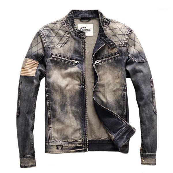 bonjean men's blue denim vintage classic biker motorcycle jacket stand collar retro slim fit usa flag jeans coat drop shipping1, Black;brown
bonjean men's blue denim vintage classic biker motorcycle jacket stand collar retro slim fit usa flag jeans coat drop shipping1, Black;brown