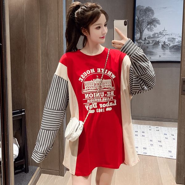 mid length sweater women's new fall 2020 striped long sleeve t-shirt shirt sweater shirtloose and versatile patchwork lettered t-shirt, White
mid length sweater women's new fall 2020 striped long sleeve t-shirt shirt sweater shirtloose and versatile patchwork lettered t-shirt, White