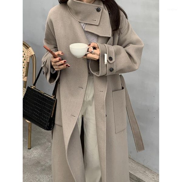 wool handmade overcoat women's middle long 2020 winter korean loose belt over knee double faced tweed coat c0111, Black
wool handmade overcoat women's middle long 2020 winter korean loose belt over knee double faced tweed coat c0111, Black