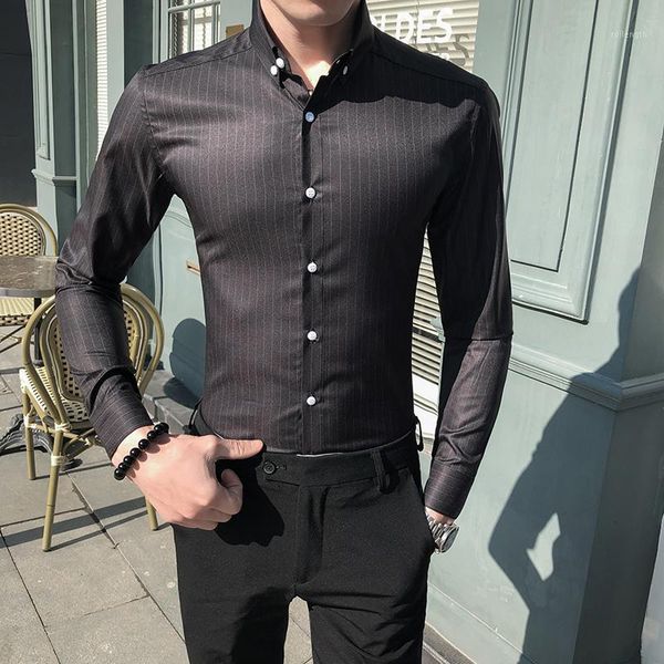 spring autumn korean style boutique business formal men shirt slim fit long sleeve men shirt casual party dress1, White;black