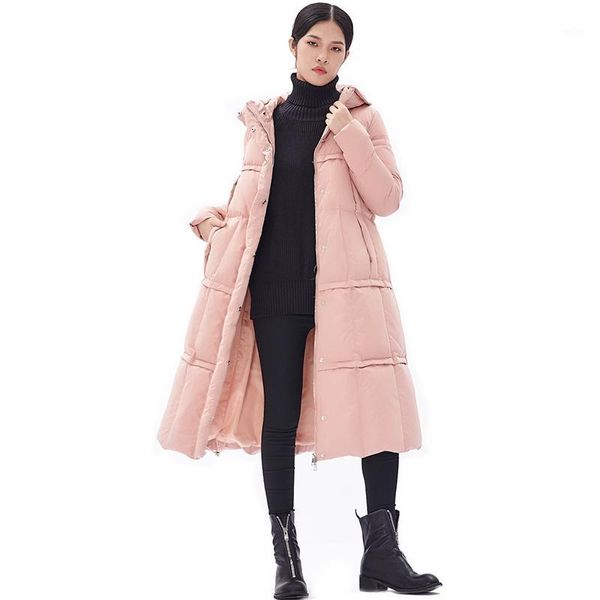 odm new design winter down jackets fashion women long warm coat pink feather down coat1, Black