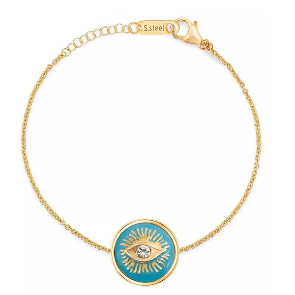 link, chain wild & arrival simple women blue eye bracelets bohemian round pendant bangles stainless steel jewelry, Black
link, chain wild & arrival simple women blue eye bracelets bohemian round pendant bangles stainless steel jewelry, Black