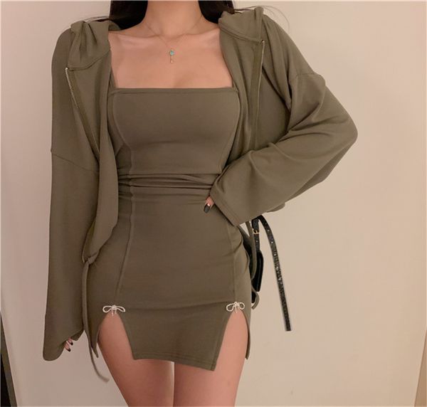 2021 new 2 pcs women's clothes belts thin tank dress long sleeve with hoodie mini-dress division defines two streetwear pieces qkfq, Gray
2021 new 2 pcs women's clothes belts thin tank dress long sleeve with hoodie mini-dress division defines two streetwear pieces qkfq, Gray