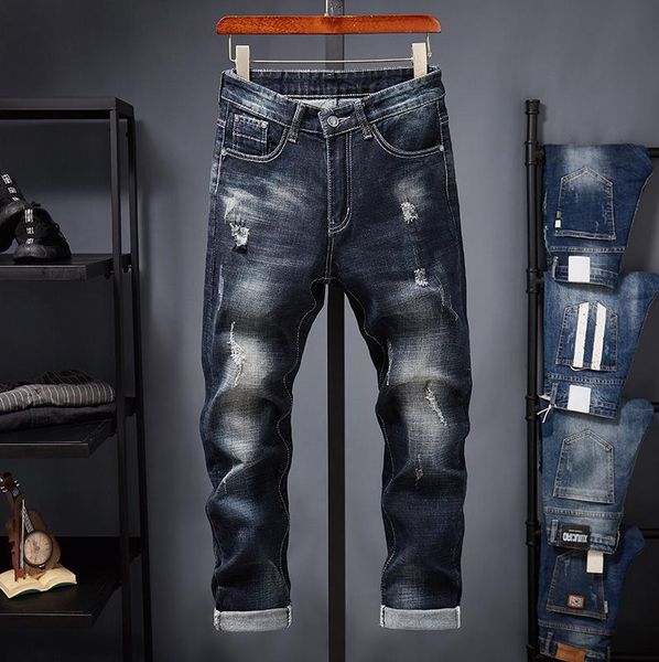 fashion designer mens jeans knee hole frayed ripped jeans for men beggar pants brand buttons pants slim fit biker men, Blue
fashion designer mens jeans knee hole frayed ripped jeans for men beggar pants brand buttons pants slim fit biker men, Blue
