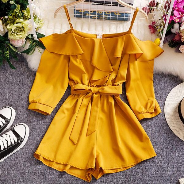 casual women short jumpsuit spaghetti strap cold shoulder 3/4 sleeve ruffles sash bowtie wide leg short playysuits, Black;white
casual women short jumpsuit spaghetti strap cold shoulder 3/4 sleeve ruffles sash bowtie wide leg short playysuits, Black;white