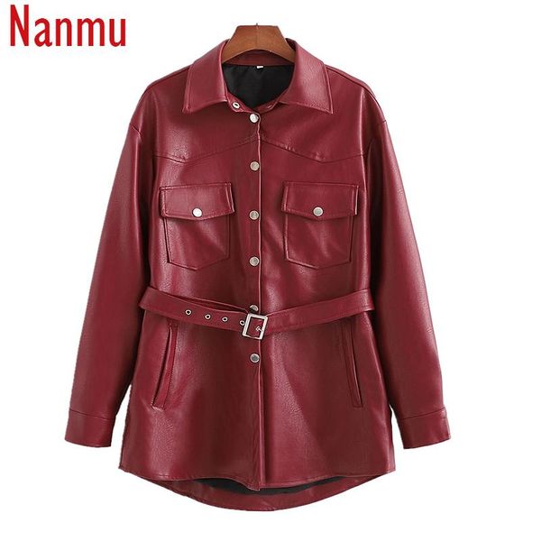 nanmu winter street fashion retro coat pu leather long sleeve jacket with belt button for women, Black
nanmu winter street fashion retro coat pu leather long sleeve jacket with belt button for women, Black