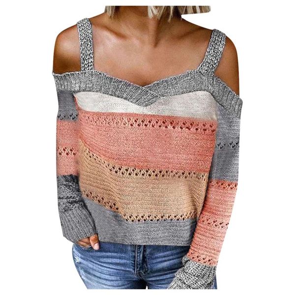 women's sweaters elegant sling sweater long sleeve strapless shoulder slim knit pullover female casual striped patchwork outwear, White;black
women's sweaters elegant sling sweater long sleeve strapless shoulder slim knit pullover female casual striped patchwork outwear, White;black