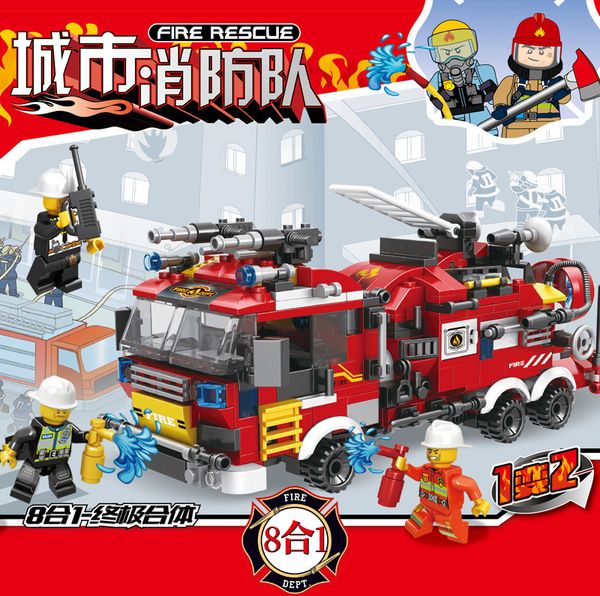 8 in 1 block toys fire series modular fire truck fire and rescue squad 2020 selling wholesale and retail