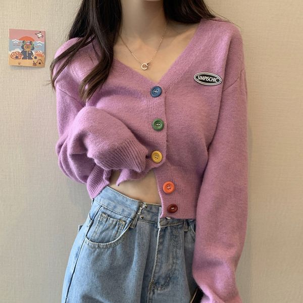 2020 new autumn women's sweater loose 6 solid color v-neck button short female sweater casual sweet female, White;black
2020 new autumn women's sweater loose 6 solid color v-neck button short female sweater casual sweet female, White;black