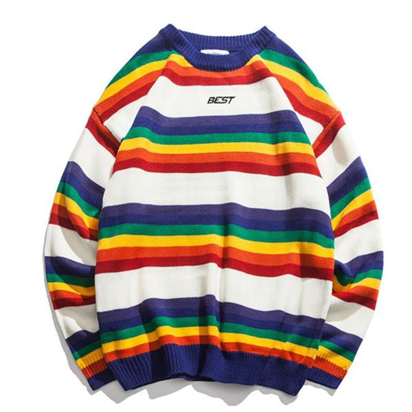 rainbow striped pullover knit sweater winter autumn mens hip hop embroidery crewneck knitwear sweaters streetwear, White;black
rainbow striped pullover knit sweater winter autumn mens hip hop embroidery crewneck knitwear sweaters streetwear, White;black