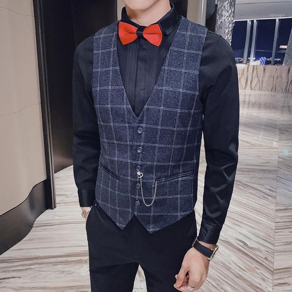 wedding suit vest men plaid formal business blue vests work silm fashiom mens classic vest man casual waist coat for men gilet1, Black;white
wedding suit vest men plaid formal business blue vests work silm fashiom mens classic vest man casual waist coat for men gilet1, Black;white