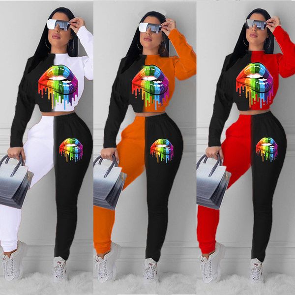 women tracksuit plus size lips printed long sleeves sweatshirt pullover leggings tights pants two piece outfit sports suit 3 colors e101503, White
women tracksuit plus size lips printed long sleeves sweatshirt pullover leggings tights pants two piece outfit sports suit 3 colors e101503, White